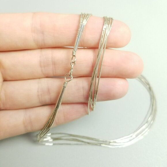 Vintage Sterling Silver Liquid Silver Fived Strand Beaded Necklace 17 Inch Long - Picture 7 of 7